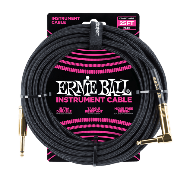 Ernie Ball 6058 Braided Schwarz 7,62 m Monoklinke/Monoklinke Gerade/Gewinkelt Instrumentenkabel
