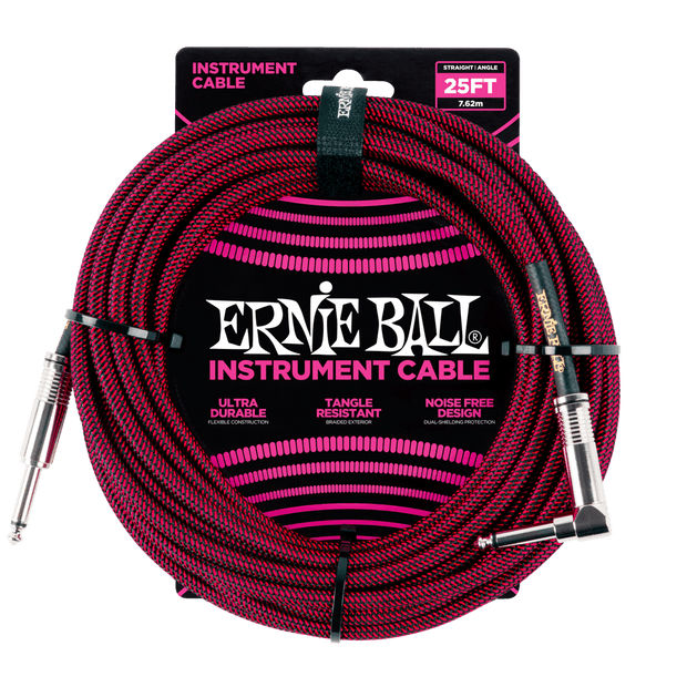 Ernie Ball 6062 Braided BK/RD 7,62 m Monoklinke/Monoklinke Gerade/Gewinkelt Instrumentenkabel