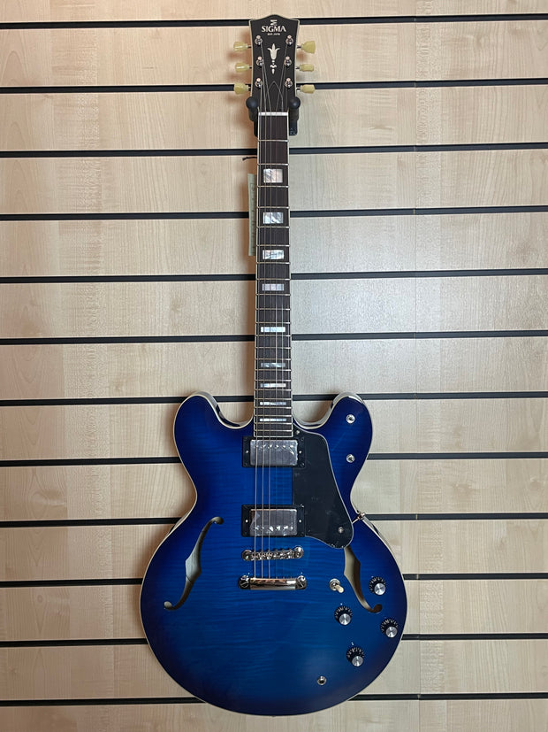 Sigma HBA-102H-TBB Semi-Hollow Transparent Blueburst E-Gitarre