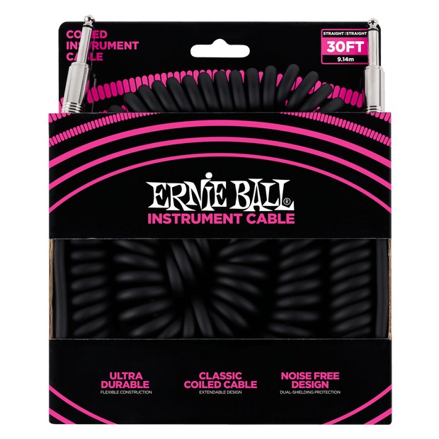 Ernie Ball 6044 Spiral Schwarz 9,14 m Monoklinke/Monoklinke Gerade/Gerade Instrumentenkabel
