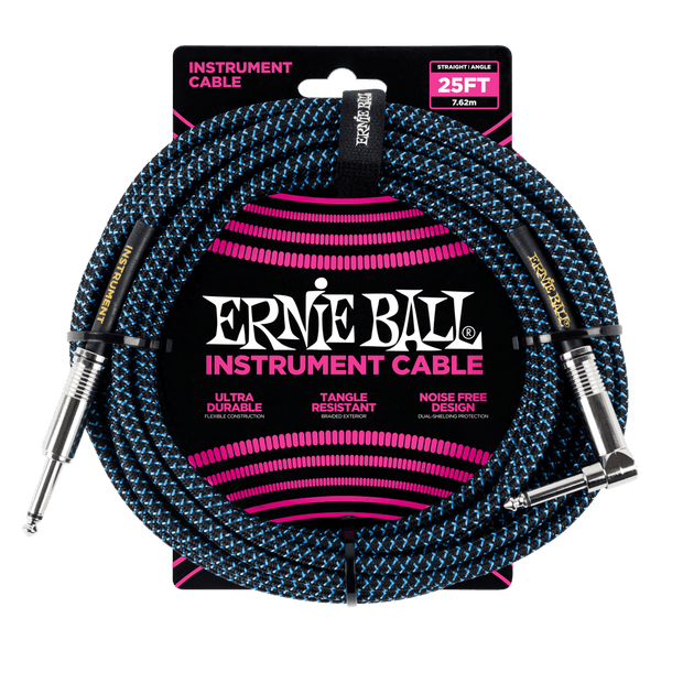 Ernie Ball 6060 Braided BK/BL 7,62 m Monoklinke/Monoklinke Gerade/Gewinkelt Instrumentenkabel