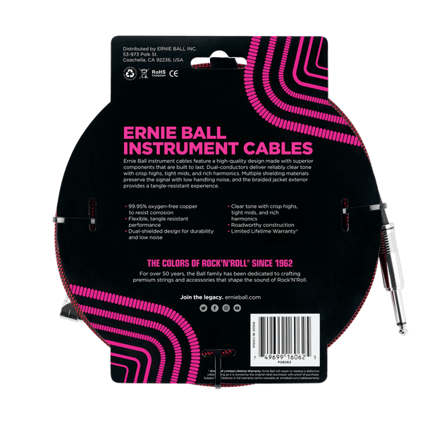 Ernie Ball 6062 Braided BK/RD 7,62 m Monoklinke/Monoklinke Gerade/Gewinkelt Instrumentenkabel