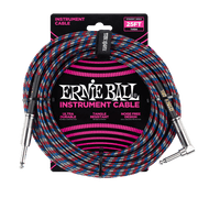 Ernie Ball 6063 Braided BK/RD/BL/WH 7,62 m Monoklinke/Monoklinke Gerade/Gewinkelt Instrumentenkabel