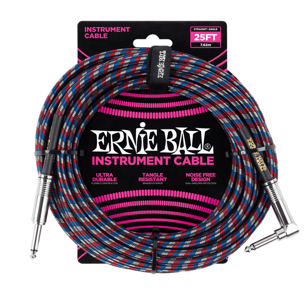 Ernie Ball 6063 Braided BK/RD/BL/WH 7,62 m Monoklinke/Monoklinke Gerade/Gewinkelt Instrumentenkabel