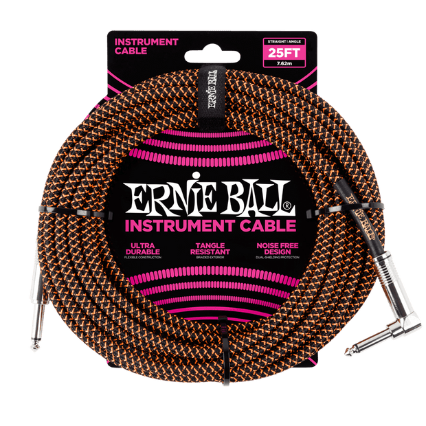 Ernie Ball 6064 Braided BK/OR 7,62 m Monoklinke/Monoklinke Gerade/Gewinkelt Instrumentenkabel