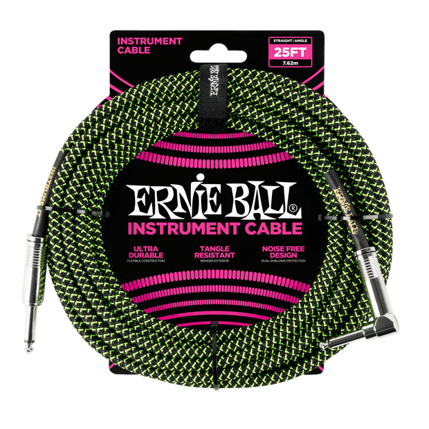 Ernie Ball 6066 Braided BK/GR 7,62 m Monoklinke/Monoklinke Gerade/Gewinkelt Instrumentenkabel