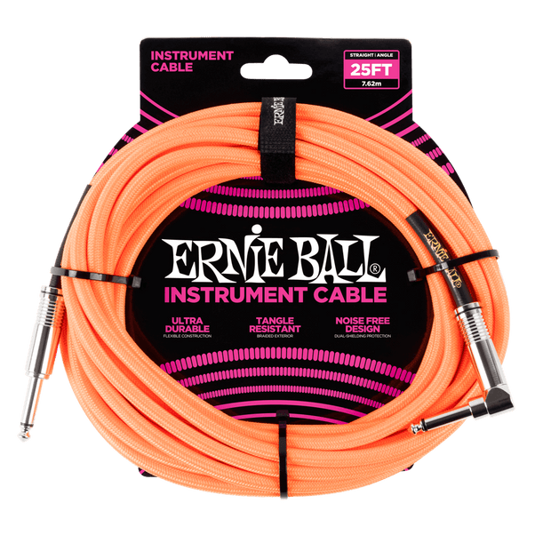 Ernie Ball 6067 Braided Neon Orange 7,62 m Monoklinke/Monoklinke Gerade/Gewinkelt Instrumentenkabel