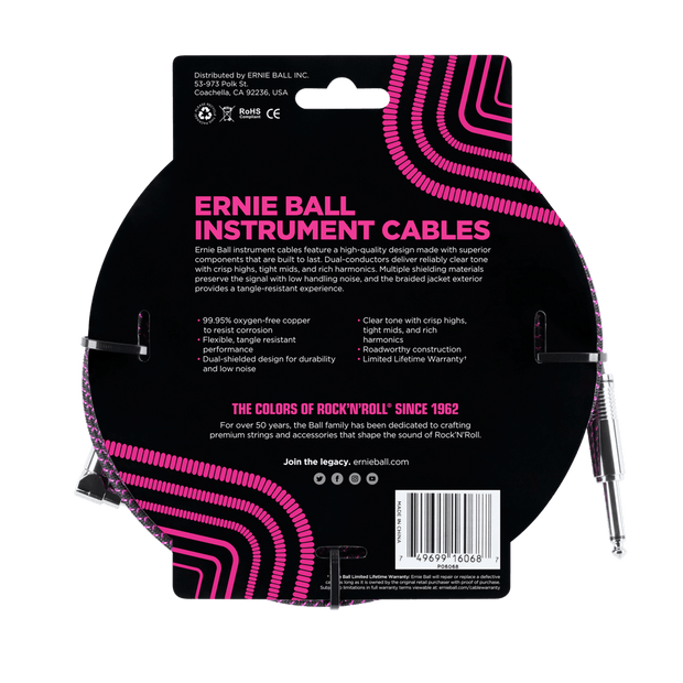 Ernie Ball 6068 Braided BK/PU 7,62 m Monoklinke/Monoklinke Gerade/Gewinkelt Instrumentenkabel