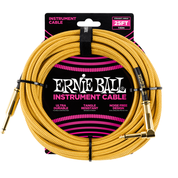 Ernie Ball 6070 Braided Gold 7,62 m Monoklinke/Monoklinke Gerade/Gewinkelt Instrumentenkabel