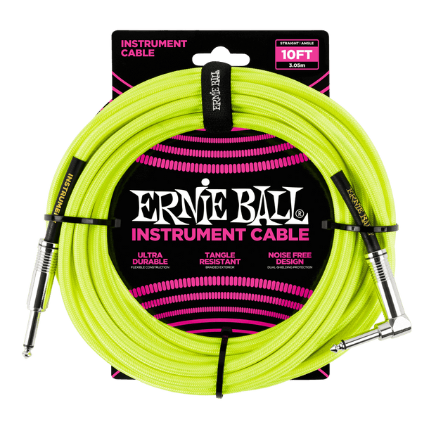 Ernie Ball 6080 Braided Neon Yellow 3,05 m Monoklinke/Monoklinke Gerade/Gewinkelt Instrumentenkabel