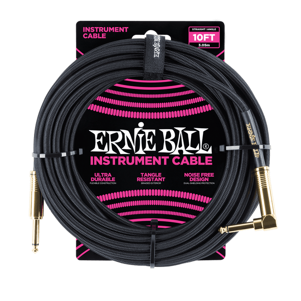 Ernie Ball 6081 Braided Schwarz 3,05 m Monoklinke/Monoklinke Gerade/Gewinkelt Instrumentenkabel