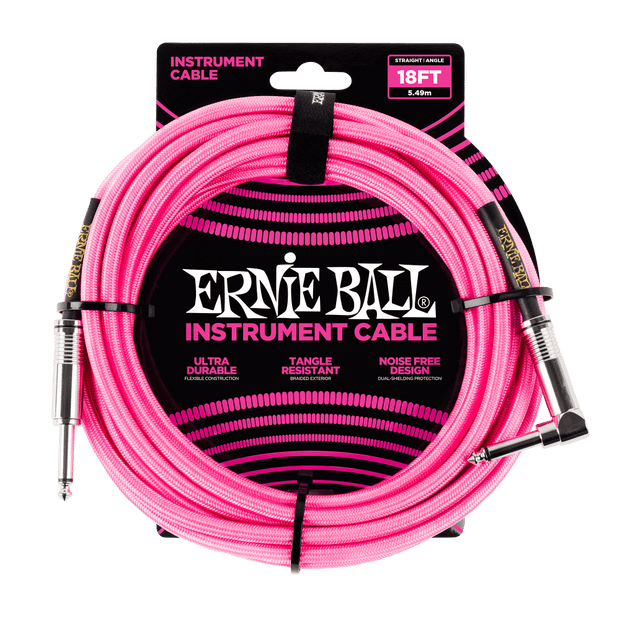 Ernie Ball 6083 Braided Neon Pink 5,49 m Monoklinke/Monoklinke Gerade/Gewinkelt Instrumentenkabel