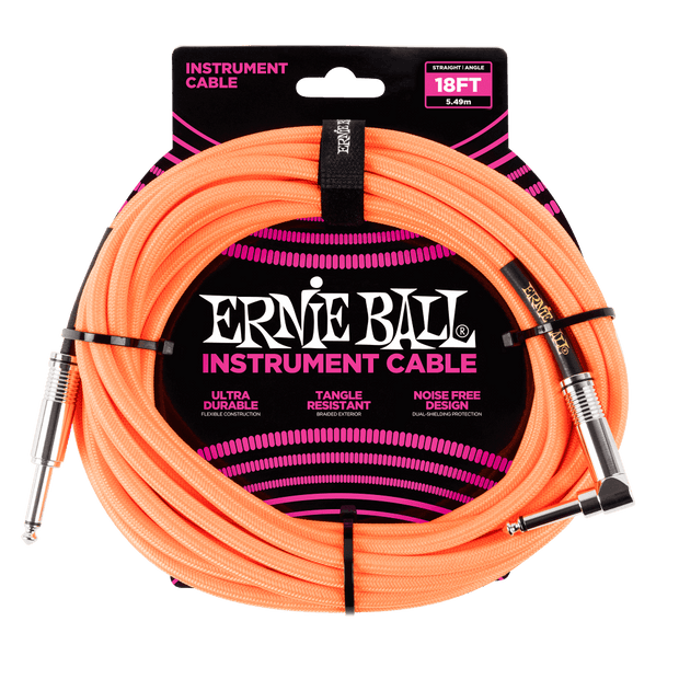 Ernie Ball 6084 Braided Neon Orange 5,49 m Monoklinke/Monoklinke Gerade/Gewinkelt Instrumentenkabel