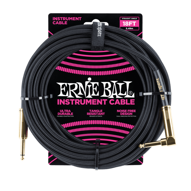 Ernie Ball 6086 Braided Schwarz 5,49 m Monoklinke/Monoklinke Gerade/Gewinkelt Instrumentenkabel